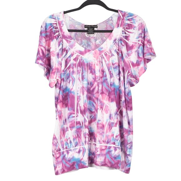 Simply Irresistible Shirt L Womens Purple Blue Lace Back VNeck Flutter Sleeve - Picture 1 of 6